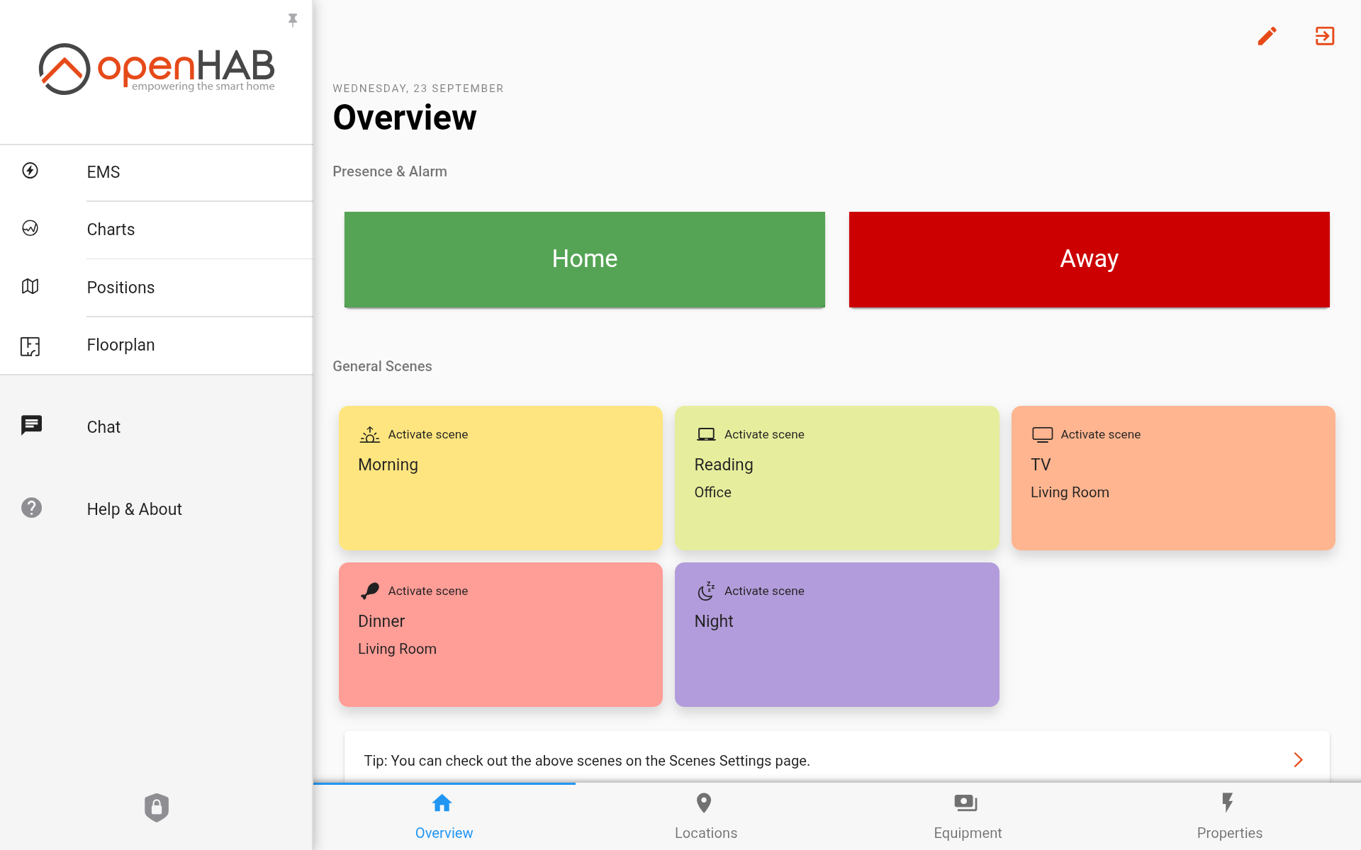 openHAB’s public demo filling the tablet